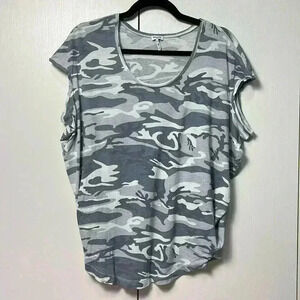 Splendid oversize sheer asymmetrical grey camo sleeves tee size XS/S